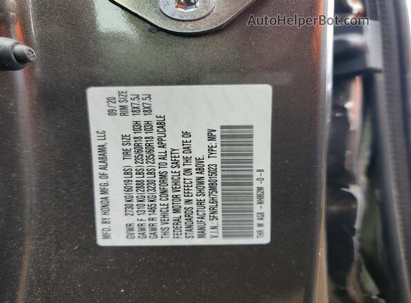 5FNRL6H75MB015023 2021 HONDA ODYSSEY Gray 
