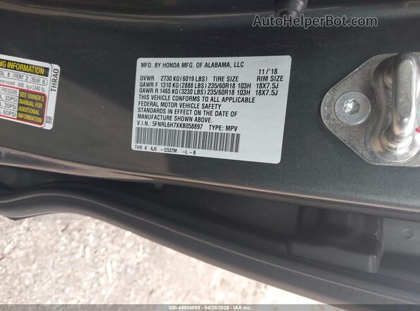 5FNRL6H7XKB058897 2019 HONDA ODYSSEY Gray ძრავის განყოფილების ხედი
