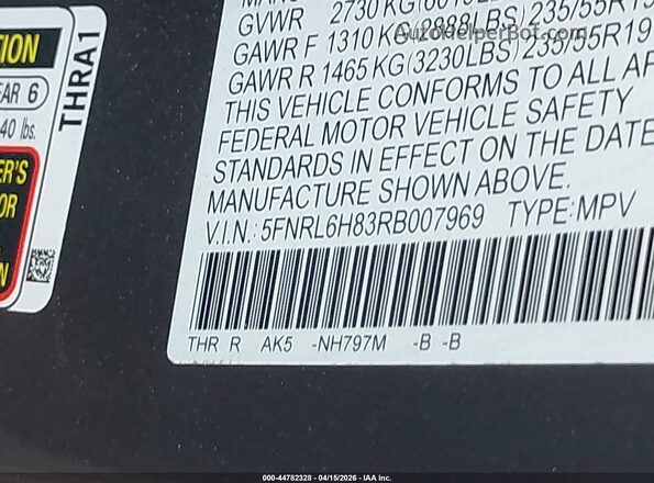 5FNRL6H83RB007969 2024 HONDA ODYSSEY Gray 