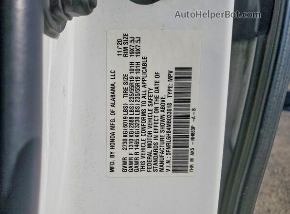 5FNRL6H84MB033618 2021 HONDA ODYSSEY Белый Вид подкапотного пространства