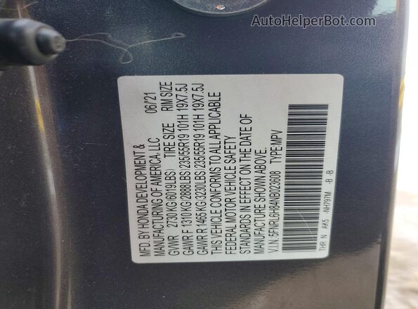 5FNRL6H84NB023608 2022 HONDA ODYSSEY Серый Вид наклейки с VIN-кодом