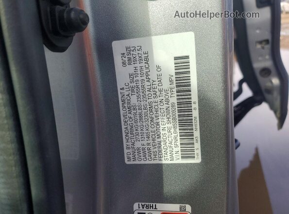 5FNRL6H85SB009289 2025 HONDA ODYSSEY Silver Вид наклейки з VIN-кодом