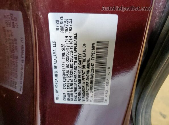 5FNRL6H87MB026842 2021 HONDA ODYSSEY Burgundy Widok komory silnika