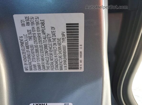 5FNRL6H88NB040007 2022 HONDA ODYSSEY Silver Widok naklejki z numerem VIN