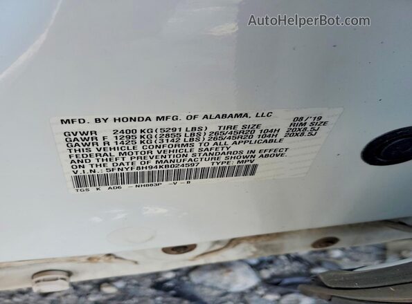 5FNYF8H94KB024597 2019 HONDA PASSPORT White 
