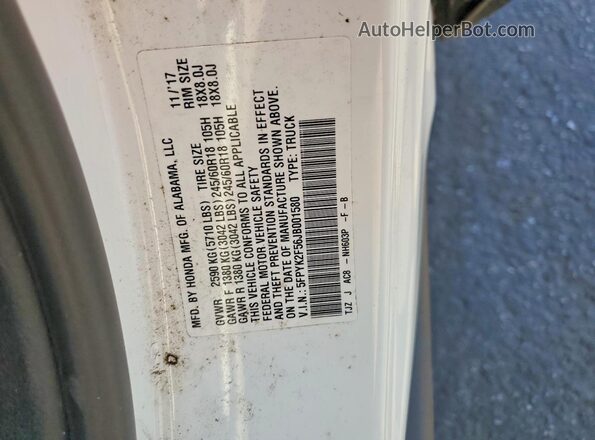 5FPYK2F56JB001580 2018 HONDA RIDGELINE White VIN კოდის სტიკერის ხედი
