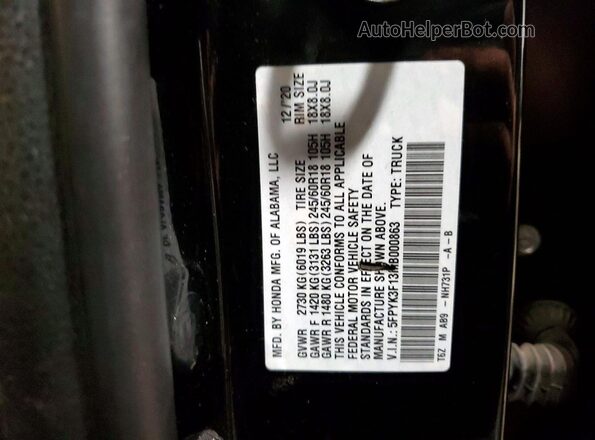 5FPYK3F13MB000863 2021 HONDA RIDGELINE Black Շարժիչի բաժամունքի տեսք