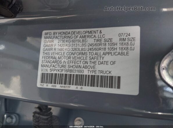 5FPYK3F16RB031693 2024 HONDA RIDGELINE Серый Вид подкапотного пространства