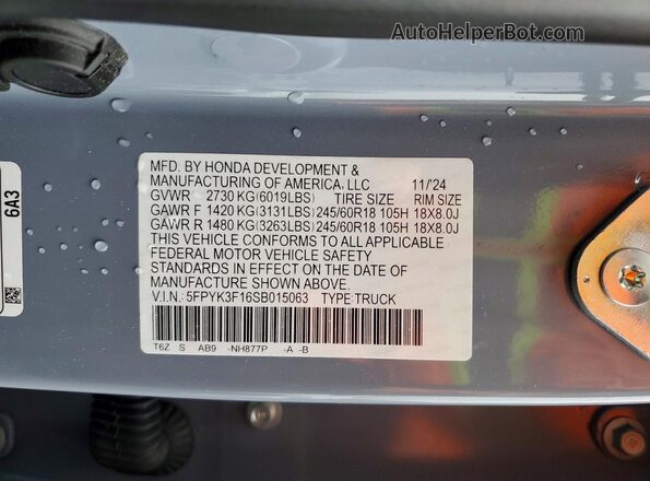 5FPYK3F16SB015063 2025 HONDA RIDGELINE Blue Engine compartment view