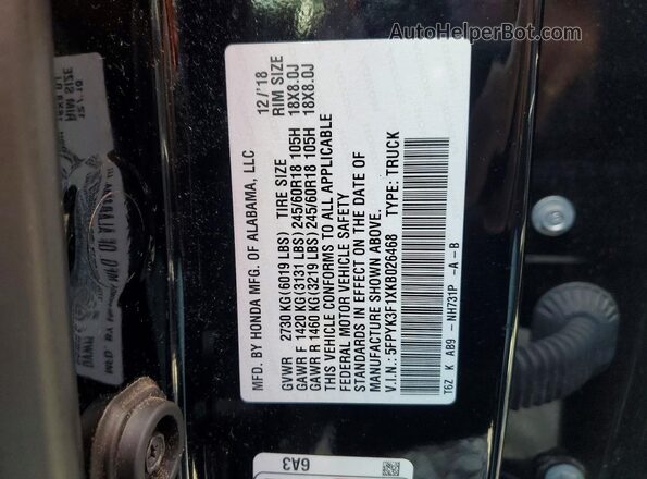 5FPYK3F1XKB026468 2019 HONDA RIDGELINE Black 