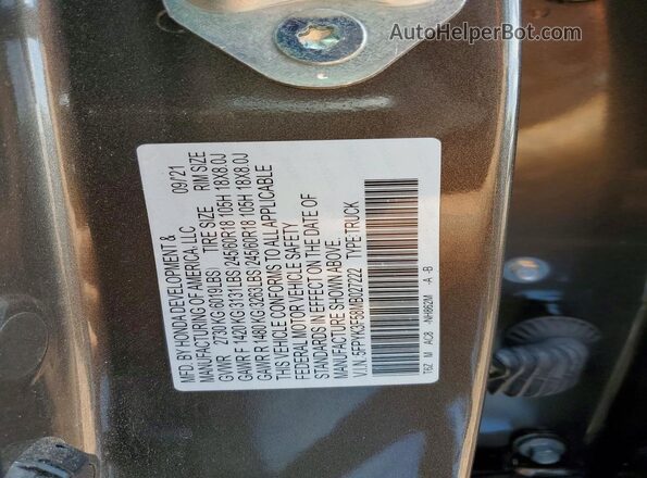 5FPYK3F58MB027222 2021 HONDA RIDGELINE Charcoal VIN կոդի պիտակի տեսք