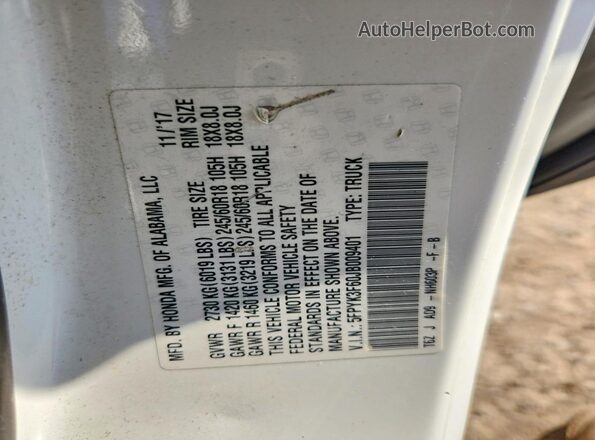 5FPYK3F60JB009401 2018 HONDA RIDGELINE White 