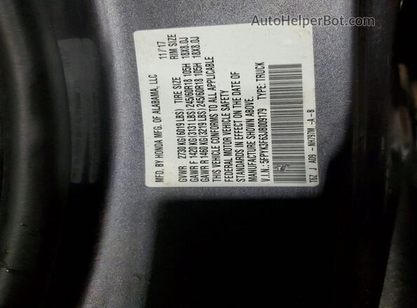 5FPYK3F63JB009179 2018 HONDA RIDGELINE Gray Engine compartment view
