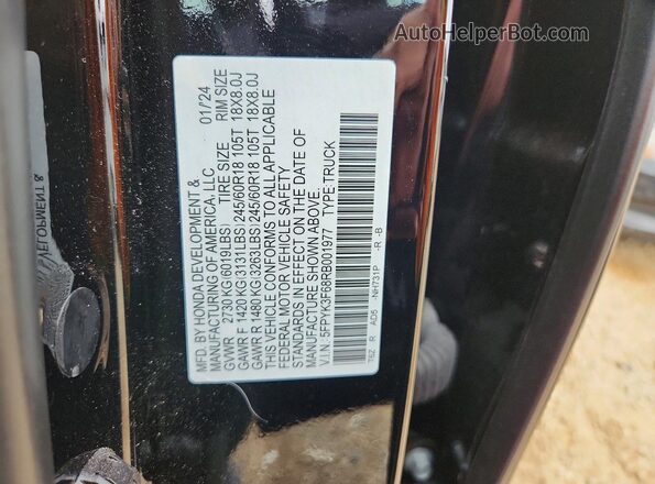 5FPYK3F68RB001977 2024 HONDA RIDGELINE Black Widok komory silnika