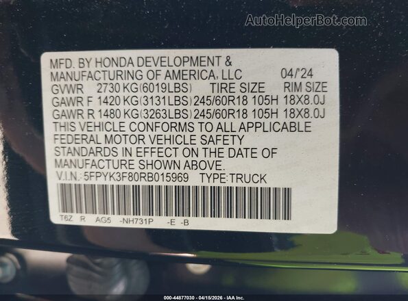 5FPYK3F80RB015969 2024 HONDA RIDGELINE Black 