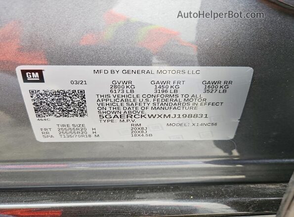 5GAERCKWXMJ198831 2021 BUICK ENCLAVE Gray Widok wnętrza 360 stopni