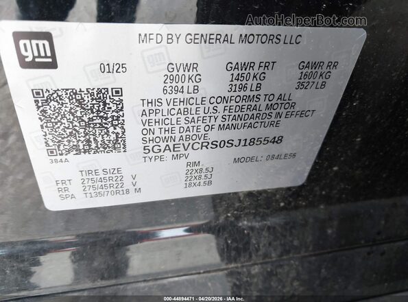 5GAEVCRS0SJ185548 2025 BUICK ENCLAVE Black Вид підкапотного простору