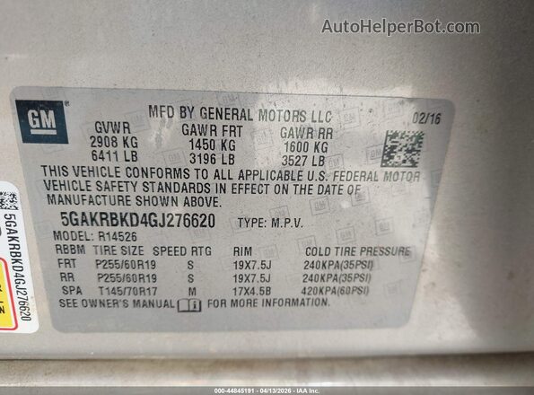 5GAKRBKD4GJ276620 2016 BUICK ENCLAVE Silver Engine compartment view