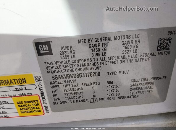 5GAKVBKD3GJ176200 2016 BUICK ENCLAVE White Engine compartment view