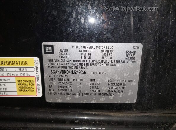 5GAKVBKD4HJ249656 2017 BUICK ENCLAVE Black Engine compartment view