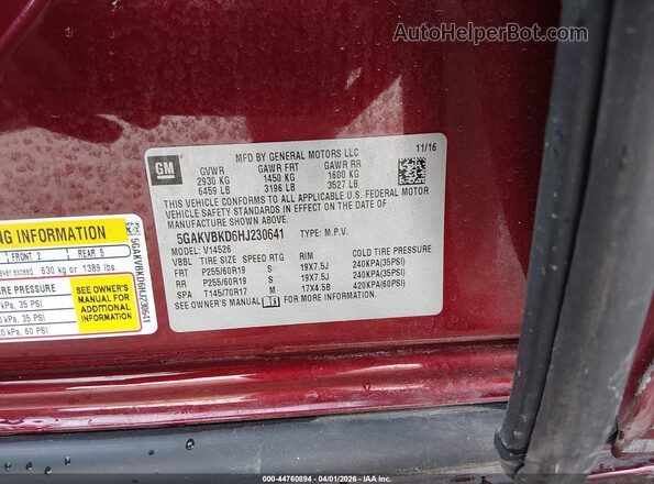5GAKVBKD6HJ230641 2017 BUICK ENCLAVE Maroon Շարժիչի բաժամունքի տեսք