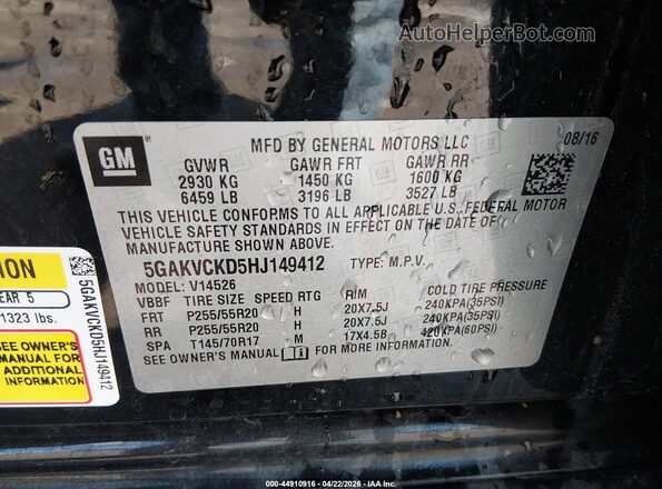 5GAKVCKD5HJ149412 2017 BUICK ENCLAVE Black Widok komory silnika
