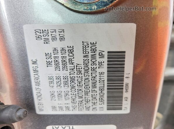 5J6RW2H80LL021116 2020 HONDA CR-V Silver Շարժիչի բաժամունքի տեսք