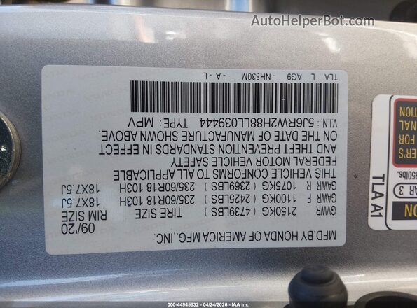 5J6RW2H88LL039444 2020 HONDA CR-V Silver Widok komory silnika