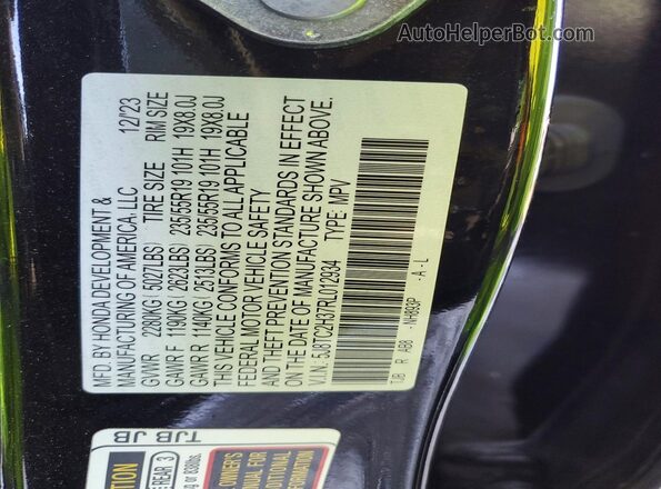 5J8TC2H37RL012934 2024 ACURA RDX Black VIN კოდის სტიკერის ხედი