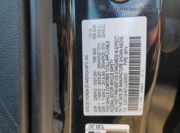 5J8TC2H67LL020503 2020 ACURA RDX Black Engine compartment view