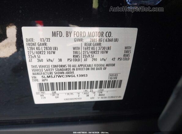 5LM5J7WC3NGL13953 2022 LINCOLN AVIATOR Black Widok komory silnika