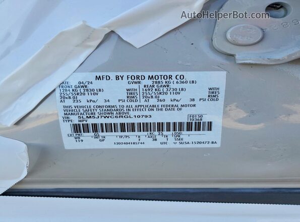 5LM5J7WC6RGL10793 2024 LINCOLN AVIATOR White 