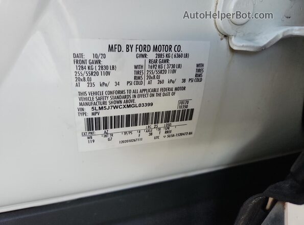 5LM5J7WCXMGL03399 2021 LINCOLN AVIATOR White Engine compartment view