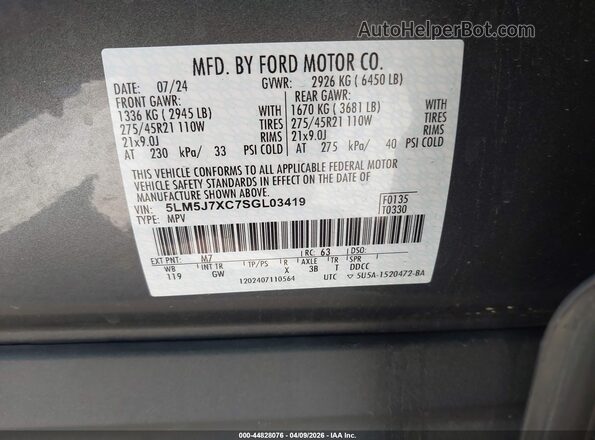 5LM5J7XC7SGL03419 2025 LINCOLN AVIATOR Gray 