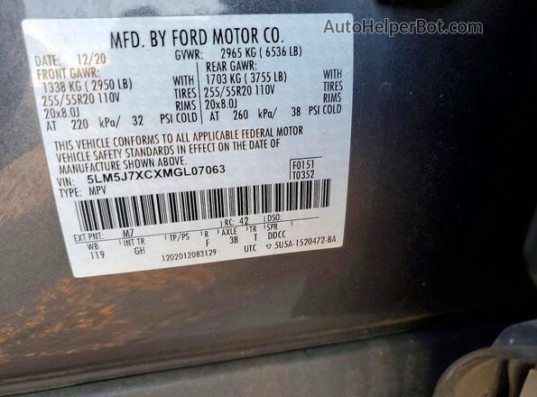 5LM5J7XCXMGL07063 2021 LINCOLN AVIATOR Silver VIN sticker view