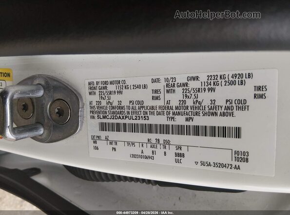 5LMCJ2DAXPUL23153 2023 LINCOLN CORSAIR White Вид підкапотного простору