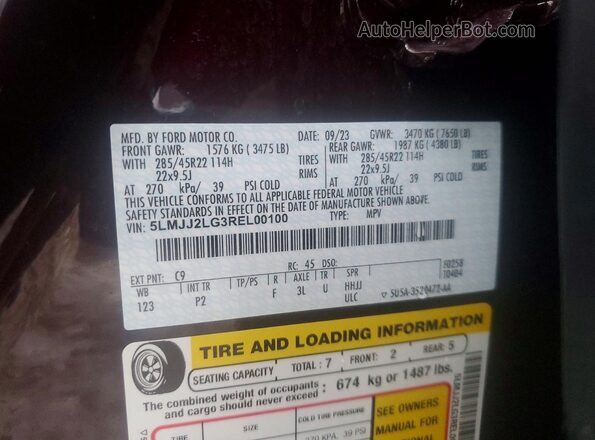 5LMJJ2LG3REL00100 2024 LINCOLN NAVIGATOR Burgundy VIN კოდის სტიკერის ხედი