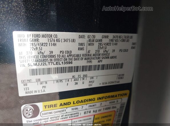 5LMJJ2LT7LEL13596 2020 LINCOLN NAVIGATOR Черный Вид подкапотного пространства