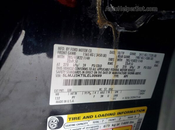 5LMJJ3KT5LEL00689 2020 LINCOLN NAVIGATOR Black VIN sticker view