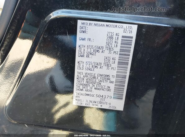 5N1AL0MM1GC504179 2016 INFINITI QX60 Black Vista del compartimento del motor