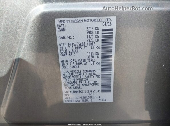 5N1AL0MM3GC514258 2016 INFINITI QX60 Gray Vista del compartimento del motor
