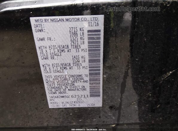 5N1AR2MM3GC625211 2016 NISSAN PATHFINDER Black ძრავის განყოფილების ხედი