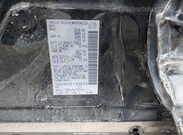 5N1AT2MT2HC789625 2017 NISSAN ROGUE Black Вид підкапотного простору