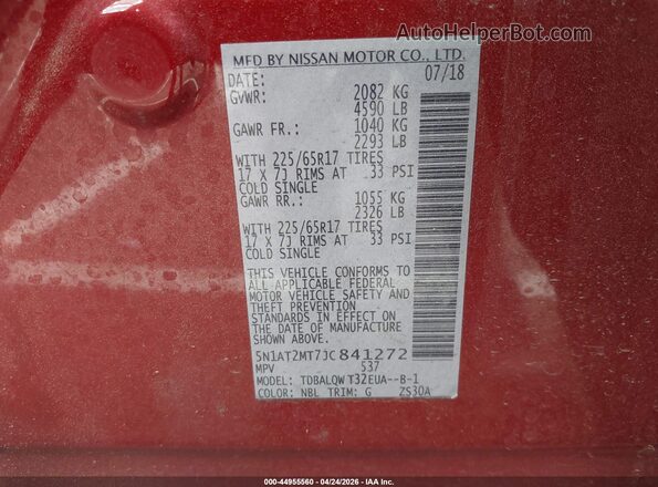 5N1AT2MT7JC841272 2018 NISSAN ROGUE Red Vista del compartimento del motor