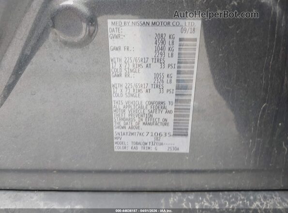 5N1AT2MT7KC710635 2019 NISSAN ROGUE Gray 