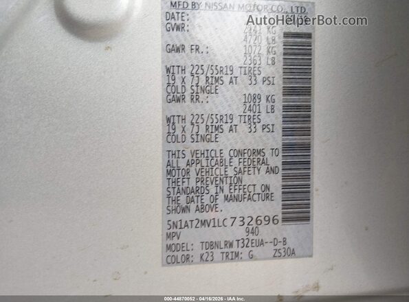 5N1AT2MV1LC732696 2020 NISSAN ROGUE Silver Engine compartment view