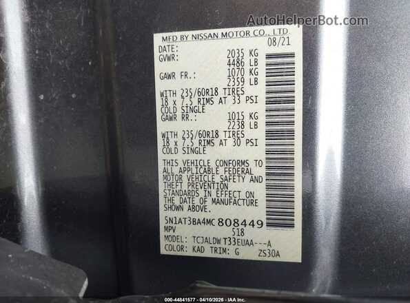 5N1AT3BA4MC808449 2021 NISSAN ROGUE Gray ძრავის განყოფილების ხედი