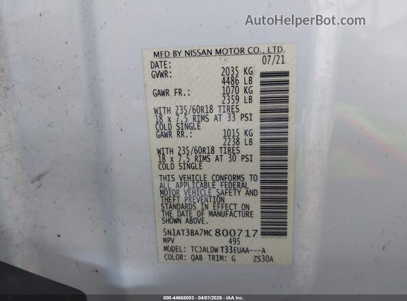5N1AT3BA7MC800717 2021 NISSAN ROGUE White Widok komory silnika