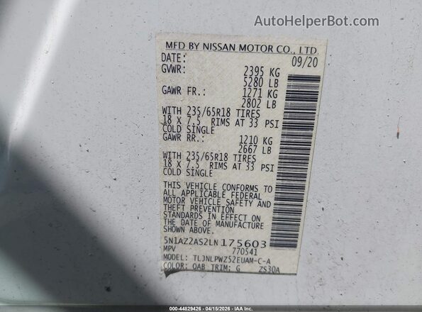 5N1AZ2AS2LN175603 2020 NISSAN MURANO White 