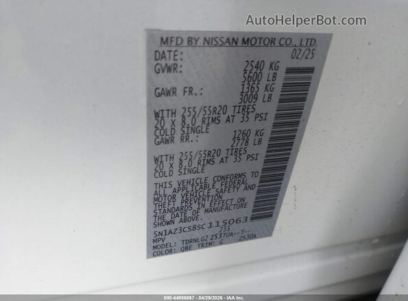 5N1AZ3CS8SC115063 2025 NISSAN MURANO White Вид підкапотного простору